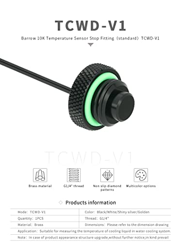 Barrow G1/4" 10K Temperature Sensor Stop Fitting, Black