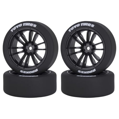 1/10 RC Drift Wheels and Tires Set, 12 Spoke On-Road Touring Car Wheel Tire Combo, 12mm Hex Drift Tires for RC Drift Car, 4PCS (Black) - color: Black