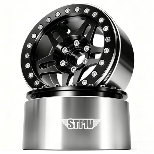 STMU 2.2 Inch Aluminum Beadlock Turbine Wheels - Perfect Fit for SCX10 TRX4 VS4-10 Gen8 1/10 RC Crawler Vehicles (Black) - color: Black