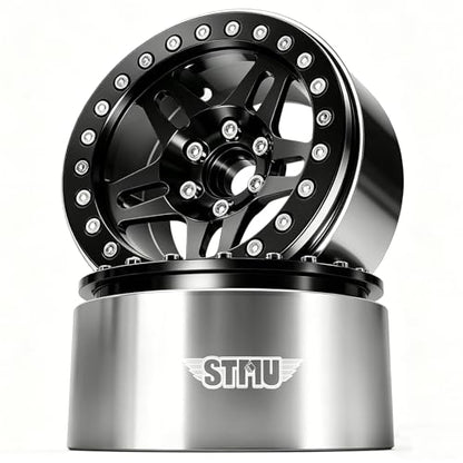STMU 2.2 Inch Aluminum Beadlock Turbine Wheels - Perfect Fit for SCX10 TRX4 VS4-10 Gen8 1/10 RC Crawler Vehicles (Black) - color: Black