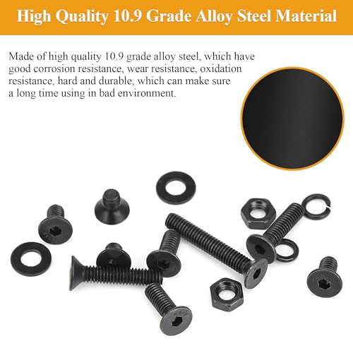 385 Pieces M4 Screws Nuts Washers Set Black, Sutemribor M4 x 6/8/10/12/16/20/25mm Countersunk Head Socket Cap Screws Nuts Washers Assortment Kit, 10.9 Grade Alloy Steel, Fully Threaded - size: M4, style: Countersunk Head Socket Cap