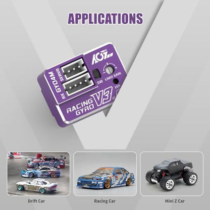 AGFRC 4g AVCS Gyro for RC Mini-Z Drift Car (GY04M V3.5 Purple) | CNC Case, 3.7-8.4V, 20mA, AVCS & Normal Dual Modes, 32-bit PID Control, for Mini-Z, Competition Grade RC Drifting - color: Purple