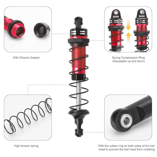 RC Car Shock, daitoku Shock Absorber Front & Rear for 1/10 Traxxas Slash 2WD/4X4 Hoss Rustler 4X4 VXL Bandit Nitro Stampede Replacement of 5862 - Red - color: Red