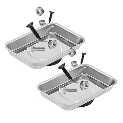 2 PCS Magnetic Tray Holders, Stainless Steel 3.6"x2.5" Rectangle Trays Metal Parts Holder with Strong Magnet, Heavy Duty Thickened Trays for Screws Bolts Nuts Washers Pins - color: Rectangle