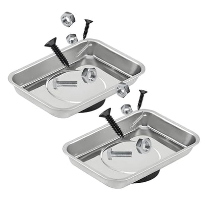 2 PCS Magnetic Tray Holders, Stainless Steel 3.6"x2.5" Rectangle Trays Metal Parts Holder with Strong Magnet, Heavy Duty Thickened Trays for Screws Bolts Nuts Washers Pins - color: Rectangle
