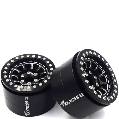 RC 2.2 Aluminum Alloy Beadlock Wheels and Tires Upgrades Accessories Rims for 1/10 SCX10 TRX4RC4WD and D90 RC Crawler Axial Remote Control Car (4pc) (Black) - color: Black