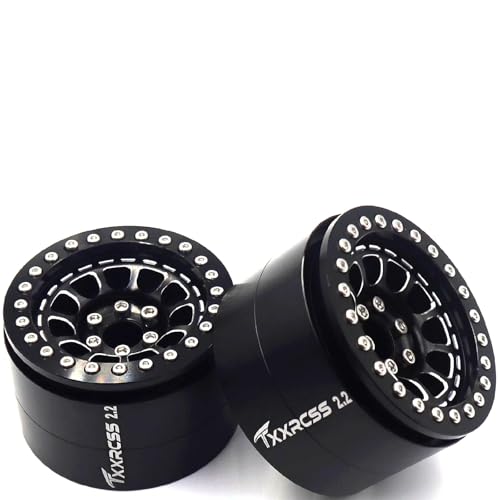 RC 2.2 Aluminum Alloy Beadlock Wheels and Tires Upgrades Accessories Rims for 1/10 SCX10 TRX4RC4WD and D90 RC Crawler Axial Remote Control Car (4pc) (Black) - color: Black