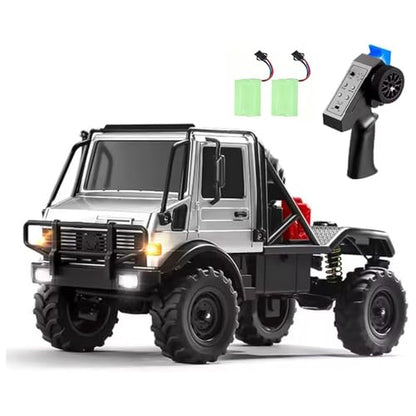 RC Semi Truck, 1:18 Scale RC Crawler, MN-333 Remote Control Car, 2.4GHz 4WD All Terrain Off Road RC Truck Transport Vehicle with LED Lights and 2 Batteries for Adults (Silver) - color: Silver