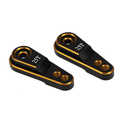 2Pcs Vgoohobby Metal 25T Servo Horn Steering Arm for Standard Servo Motors Compatible with Traxxas TRX4 Axial SCX10 Tamiya 1/10 RC Crawler Truck (Gold-Black) - color: Gold-black