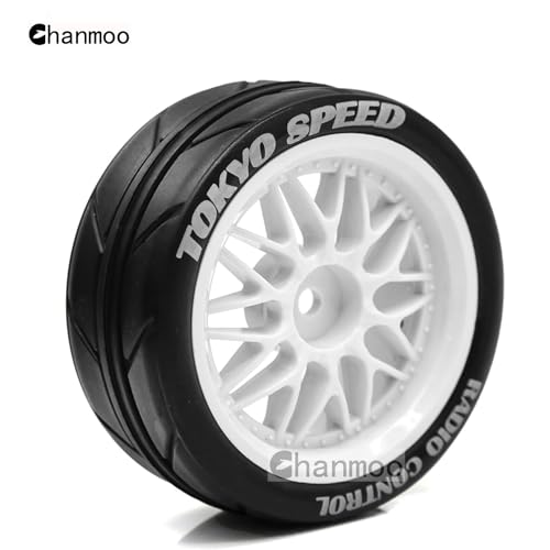 1/10 RC On Road Tires And Plastic Rally Wheels 12mm Hex Drift Tyres For 1:10 Scale Racing Touring Street Car Tamiya TT01 TT02 XV01 TA06 A959 144001 HPI KYOSHO HSP PTG2 Traxxas 4PCS (White) - color: White