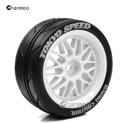1/10 RC On Road Tires And Plastic Rally Wheels 12mm Hex Drift Tyres For 1:10 Scale Racing Touring Street Car Tamiya TT01 TT02 XV01 TA06 A959 144001 HPI KYOSHO HSP PTG2 Traxxas 4PCS (White) - color: White