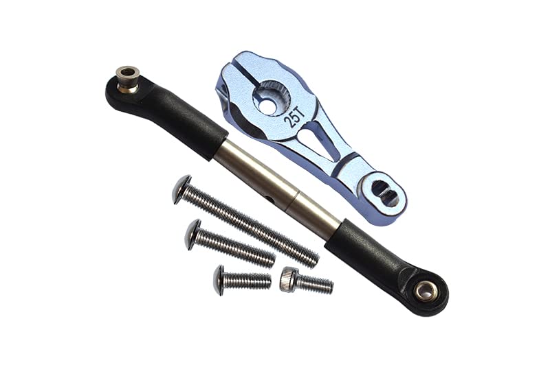 GPM 6PC Set Upgrades Aluminum Servo Horn with Spring Steel Steering Link for 1/10 TRX4 Defender Trail Crawler (82056-4) RC Cars (Silver)