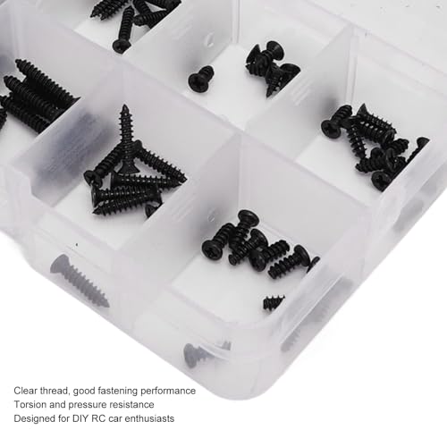100Pcs RC Car Screws Box Kit, M2.3 M2.6 Repair Tool Accessory Screws Assortment Set with Storage Box Stainless Steel Hardware Fasteners for MJX16208 16207 16210 1/16 Brushless RC Car