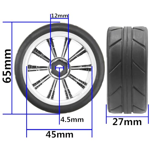 ShareGoo OD 2.55" Rubber Tires w/Plastic Wheel Rims 12mm Hex Compatible with HSP Tamiya Kyosho Traxxas Sakura WLtoys 1/10 RC On Road Racing Touring Car (Silver) - color: Silver
