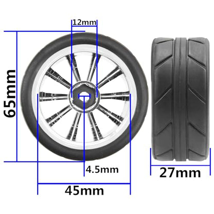 ShareGoo OD 2.55" Rubber Tires w/Plastic Wheel Rims 12mm Hex Compatible with HSP Tamiya Kyosho Traxxas Sakura WLtoys 1/10 RC On Road Racing Touring Car (Silver) - color: Silver