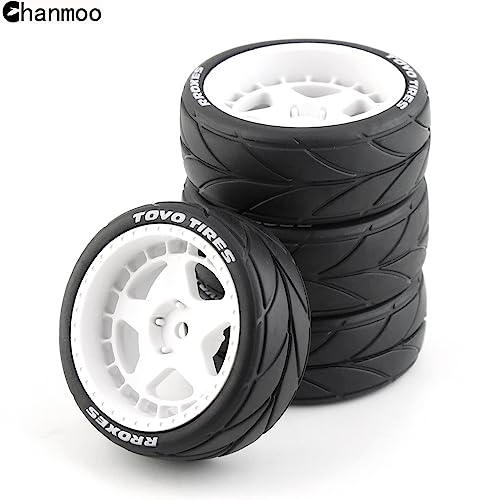 1/10 RC On Road Tires 12mm Hex Plastic Wheels Rims and Rubber Street Tyres for 1:10 Rally Racing Drift Touring CarTamiya XV01 XV02 TA06 TT01 TT02 PTG2 144001 A959 HPI KYOSHO 4PCS (White B) - color: White B