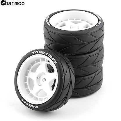 1/10 RC On Road Tires 12mm Hex Plastic Wheels Rims and Rubber Street Tyres for 1:10 Rally Racing Drift Touring CarTamiya XV01 XV02 TA06 TT01 TT02 PTG2 144001 A959 HPI KYOSHO 4PCS (White B) - color: White B