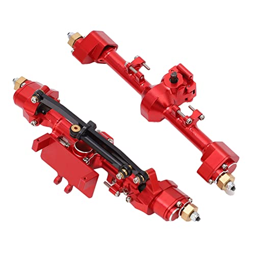 RC Car Metal Front Rear Portal Axle Set Assembly, Aluminum Alloy Housing with CNC Machined Steel Gears for Axial 1/24 SCX24 Upgrade (Red) - color: Red