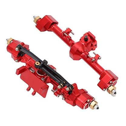 RC Car Metal Front Rear Portal Axle Set Assembly, Aluminum Alloy Housing with CNC Machined Steel Gears for Axial 1/24 SCX24 Upgrade (Red) - color: Red