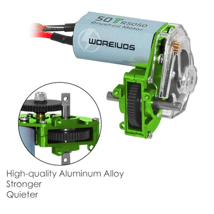 050 50T Brushed Motor with Transparent Acrylic Aluminum Alloy Transmission Gearbox for 1/24 RC Crawler SCX24 AX24 Upgrade(Green) - color: Green&Black