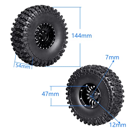 HobbyPark Aluminum 2.2 Beadlock Wheels and Soft Rubber Tires Height 5.67inch/144mm with Foam Inserts Good Grip for 1/10 RC Crawler, w/Beadlocks Mounting Tool, Set of 4