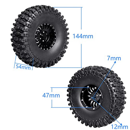 HobbyPark Aluminum 2.2 Beadlock Wheels and Soft Rubber Tires Height 5.67inch/144mm with Foam Inserts Good Grip for 1/10 RC Crawler, w/Beadlocks Mounting Tool, Set of 4