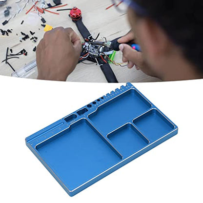 RC Magnetic Tray, 16x10x1.1cm Universal Aluminium Alloy Screw Tray RC Model Repair Tool Tray with Magnetic Pad for RC Trucks (Blue) - color: Blue