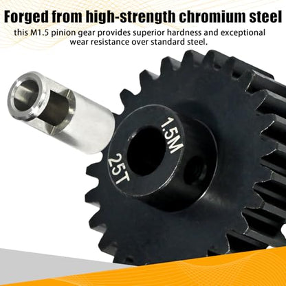 M1.5 25T Pinion Gear 8mm Bore with 8mm to 5mm Shaft Adapter Sleeve, Chromium Steel Motor Gear with Set Screw & Hex Key for Traxxas ARRMA Losi 1/5 1/8 RC Cars - size: 25T
