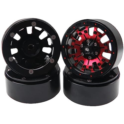 ShareGoo Metal 1.9inch Beadlock Wheel Rims 12mm Hex Hubs 10-Spoke Compatible with Traxxas TRX4 Axial SCX10 RC4WD D90 D110 Tamiya CC01 MST Redcat Gen8 1/10 RC Crawler Car (Red) - color: Red