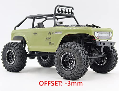 Heavy RC 1.0 Wheels and Tires Pre-Mounted, 1/24 Tires & Adjustable Offset 1.0 Beadlock Wheels Black for 1:24 RC Crawler Axial SCX24 Upgrade,(4-Pack, Assembled) - color: Black