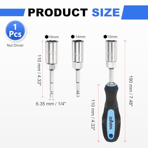 HARFINGTON Metric Nut Driver 14mm/15mm/16mm CR-V Non-Magnetic Detachable Tip Hollow Shafts Hex Socket Screwdriver with Anti-Slip Handle for Automobile Repair Bit Driver, Blue/Black - size: 14mm/15mm/16mm