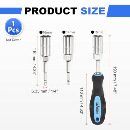 HARFINGTON Metric Nut Driver 14mm/15mm/16mm CR-V Non-Magnetic Detachable Tip Hollow Shafts Hex Socket Screwdriver with Anti-Slip Handle for Automobile Repair Bit Driver, Blue/Black - size: 14mm/15mm/16mm