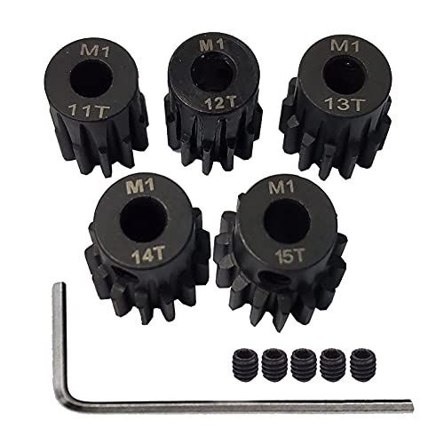 Metal Steel M1 Pinion Gear Sets 11T 12T 13T 14T 15T 5mm Shaft Motor Gears with Hex Key for 1/10 RC Brushless Brush Motor | Metal Steel,With Hex Key for Arrma HSP HPI AXIAL Tamiya Losi 1/10 RC Brushless Brush Motor - style: 11T 12T 13T 14T 15T