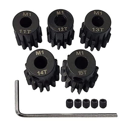 Metal Steel M1 Pinion Gear Sets 11T 12T 13T 14T 15T 5mm Shaft Motor Gears with Hex Key for 1/10 RC Brushless Brush Motor | Metal Steel,With Hex Key for Arrma HSP HPI AXIAL Tamiya Losi 1/10 RC Brushless Brush Motor - style: 11T 12T 13T 14T 15T