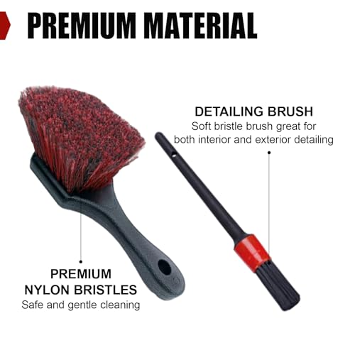ZIMISI Short Handle Car Wash Brush, Stiff Bristle Carpet Brush, Multipurpose Car Cleaning Kit, Wheel Brushes for Cleaning Wheels, Tire Brushes for Vehicle Body Surface, Rims, Home (Red)