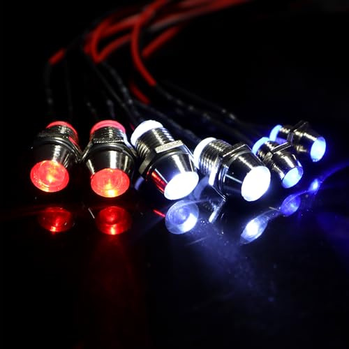 6 LEDs RC LED Light Headlights Taillight Kit Accessories Compatible with Traxxas HSP Tamiya Redcat RC4WD Axial SCX10 RC Cars Truck Tank Crawler(2 White 2 Blue 2 Red)