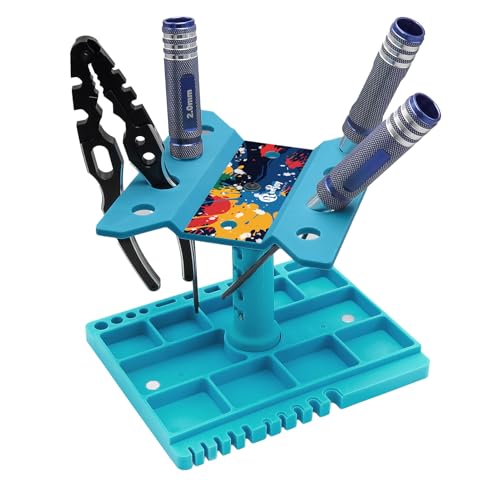 360 Degree Rotation RC Car Work Stand Lift Lower Repair Workstation with RC Car Ride Height Gauge for 1/10 1/12 1/14 1/16 Crawler Remote Control Car Truck Buggy, Blue - color: Blue