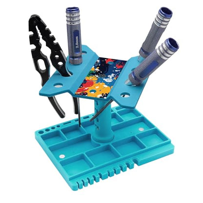 360 Degree Rotation RC Car Work Stand Lift Lower Repair Workstation with RC Car Ride Height Gauge for 1/10 1/12 1/14 1/16 Crawler Remote Control Car Truck Buggy, Blue - color: Blue