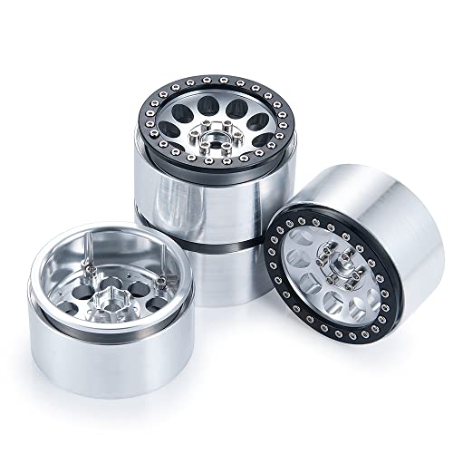 4PCS 2.2inch Beadlock Wheels 35mm RC 2.2 Aluminum Rims for AXIAL Wraith RR10 90048/90018 TRX4 1/10th RC Crawler Truck Car (Silver) - color: Silver