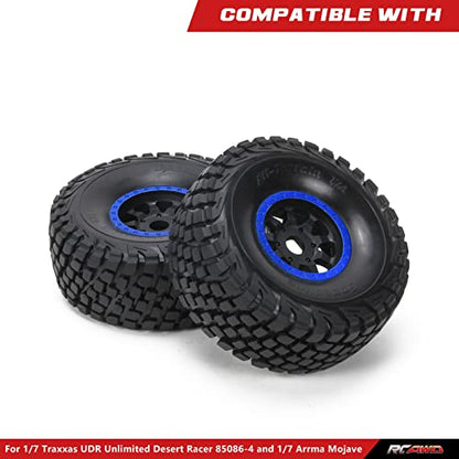 RCAWD RC Wheel Rims and Tires for 1/7 ARRMA Mojave 6S Parts & 1/7 UDR Unlimited Desert Racer 85086-4 Upgrades, Glued Nylon Wheels and Tires #8474X Blue - color: Blue
