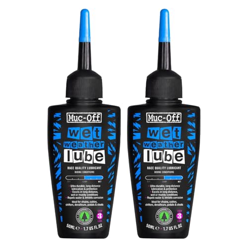 Muc-Off Chain Wet Lube 50ml 2-Pack | Biodegradable Bicycle Chain Lubricant Wet | Reduces Friction & Extends Chain Life | Wax-Based Formula Repels Water | Suitable for MTB & Road Bikes - size: 50mL (Pack of 02)