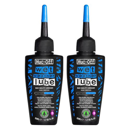 Muc-Off Chain Wet Lube 50ml 2-Pack | Biodegradable Bicycle Chain Lubricant Wet | Reduces Friction & Extends Chain Life | Wax-Based Formula Repels Water | Suitable for MTB & Road Bikes - size: 50mL (Pack of 02)