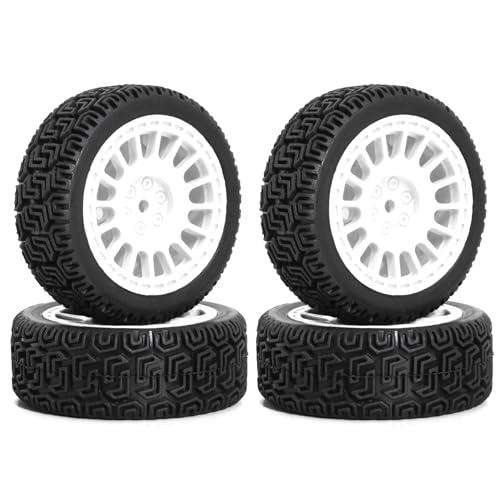 1/10 On-Road Racing Tires,68mm OD RC Rubber Wheels Tires Set 12mm Hex Fit for Traxxas HSP Tamiya TT01 TT02 HPI Kyosho HSP 1/10 On-Road Touring Car (White 2)