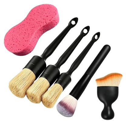 6 PCS Car Detailing Brush Set, Ultra Soft Bristles Auto Cleaning Brush Kit, Scratch-Free Exterior Interior Detailing Brushes for Wheels Air Vents Leather Seats, Car Accessories
