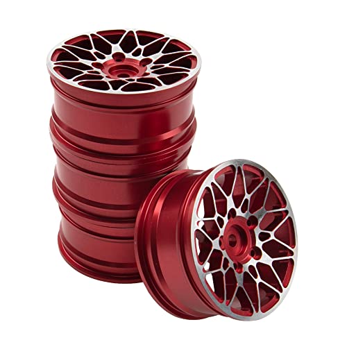 ShareGoo Metal Wheel Rims RC 12mm Hex Hubs 1/10 RC Drift On-Road Racing Touring Wheel Rim Compatible with HSP Tamiya Kyosho RedCat Sakura WLtoys Universal 1/10 RC Scales (Red) - color: Red