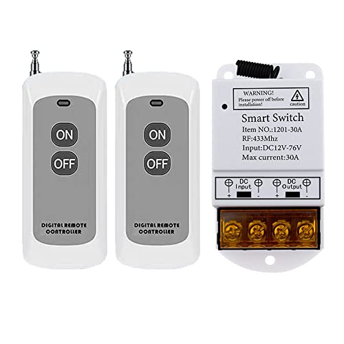 High Power DC 12V 24V 48V 72V 30A 1CH 433MHz Remote Control Switch RF Relay Receiver and Transmitter for Car Horn Water Pump Lamp Electric Device Motor Cycles Control
