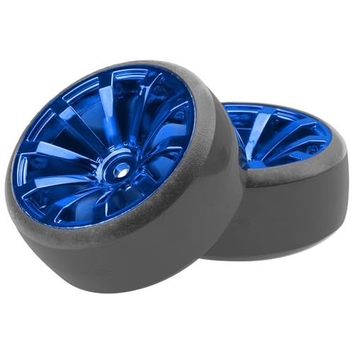 ShareGoo RC 1/10 Drift Tires W/Plastic Wheel Rims 12mm Hex Compatible with HSP Tamiya Kyosho RedCat Traxxas Sakura WLtoys 3Racing 1/10 RC On-Road Racing Touring Car (Blue) - color: Blue