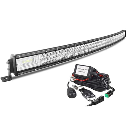 Willpower 52 inch Curved LED Light Bar with Remote Controller Wiring Harness,675W Triple Row Spot Flood Combo Beam,Strobe Flash Work Light Driving Lights,Waterproof Remote Controller On/Off Switch - size: 52 inch+ Remote wiring kit