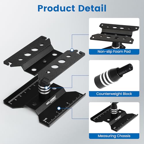 Mini RC Car Work Stand, Tiny Aluminum Stand for 1/18 1/24 Scale Accessories, Black RC Car Tool Kit Repair Holder with 360°Rotation Lift & Screw Tray