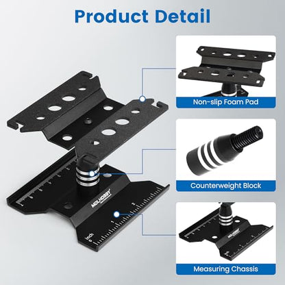 Mini RC Car Work Stand, Tiny Aluminum Stand for 1/18 1/24 Scale Accessories, Black RC Car Tool Kit Repair Holder with 360°Rotation Lift & Screw Tray